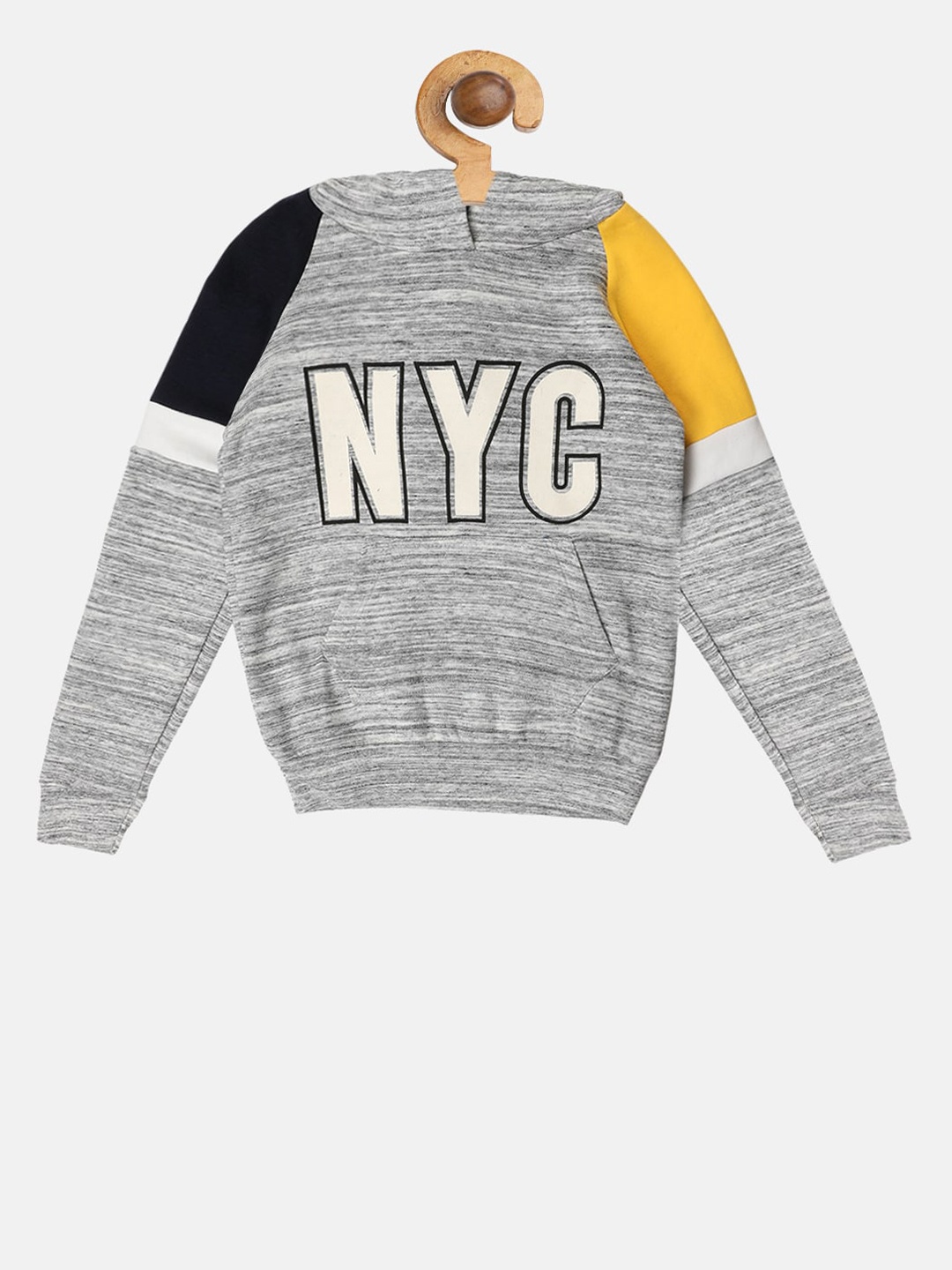 

Lazy Shark Boys Grey Melange Solid Hooded Sweatshirt