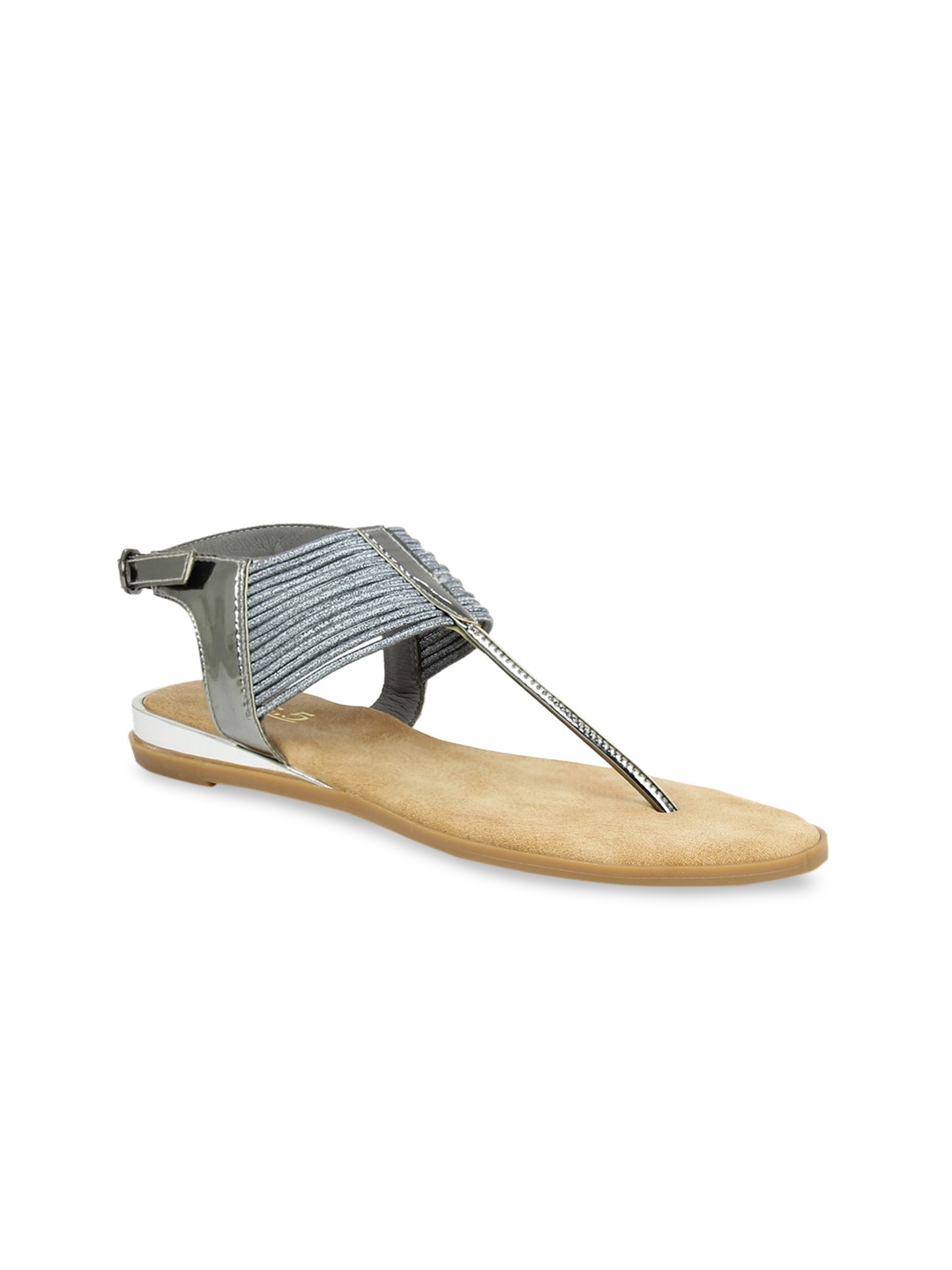 

Inc 5 Women Grey Solid Synthetic Suede T-Strap Flats
