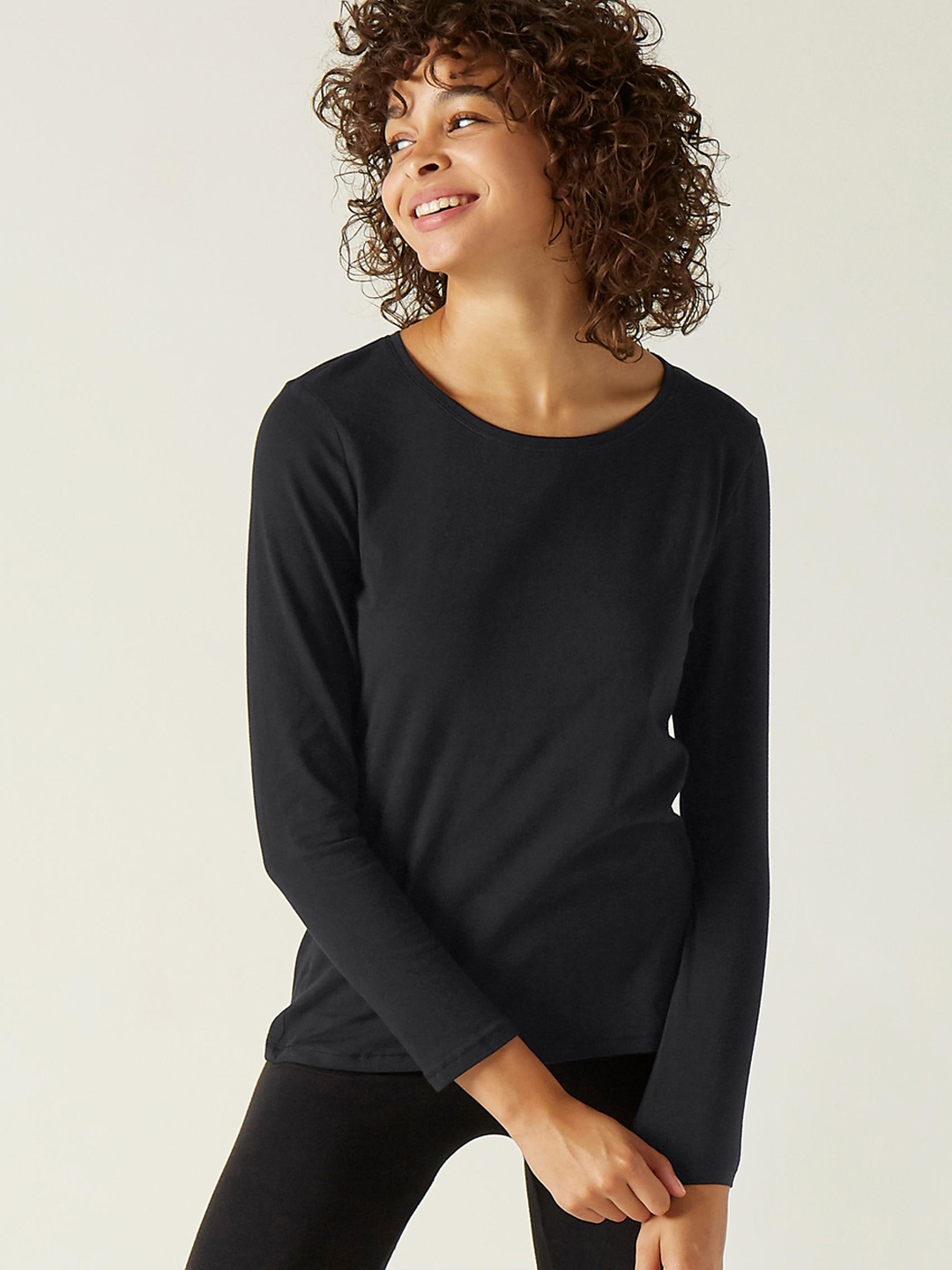 

NYAMBA By Decathlon Women Black Solid Round Neck T-shirt