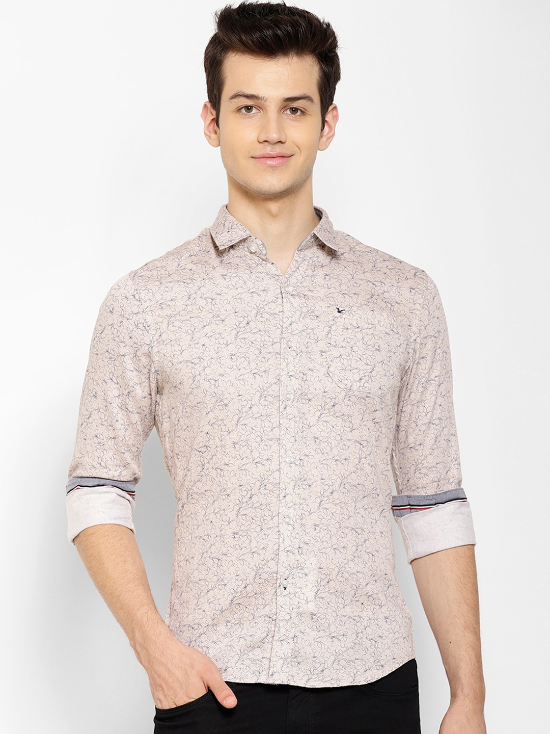cape canary Men Beige Regular Fit Printed Casual Shirt