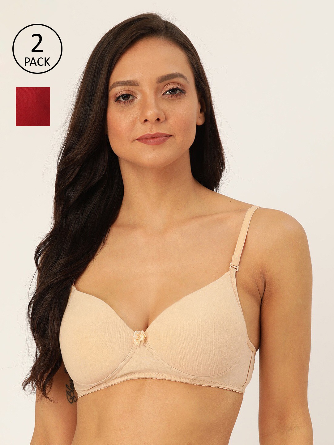 

Lady Lyka Pack of 2 Solid Non-Wired Lightly Padded T-shirt Bra, Beige