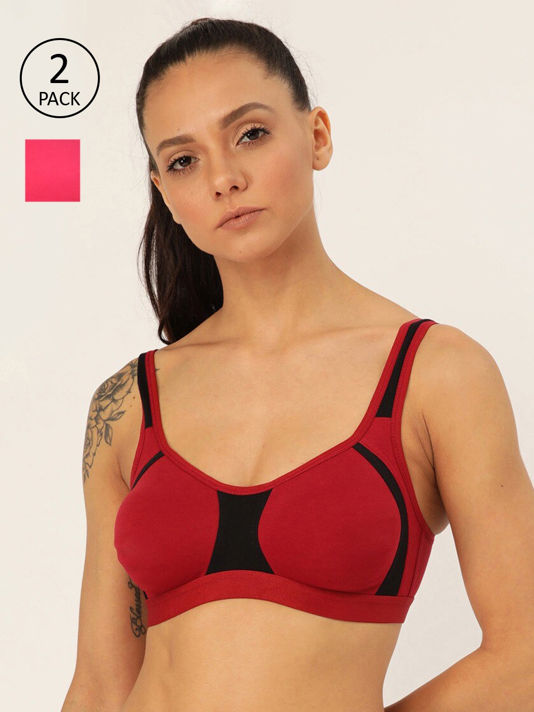 

Lady Lyka Pack Of 2 Solid Non-Wired Non Padded Workout Bras YOUNGSTER-01, Maroon