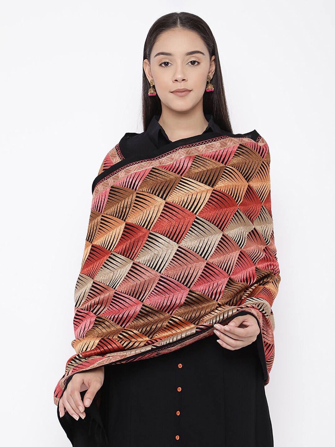 

Pashmoda Women Black & Red Embroidered Pure Wool Stole