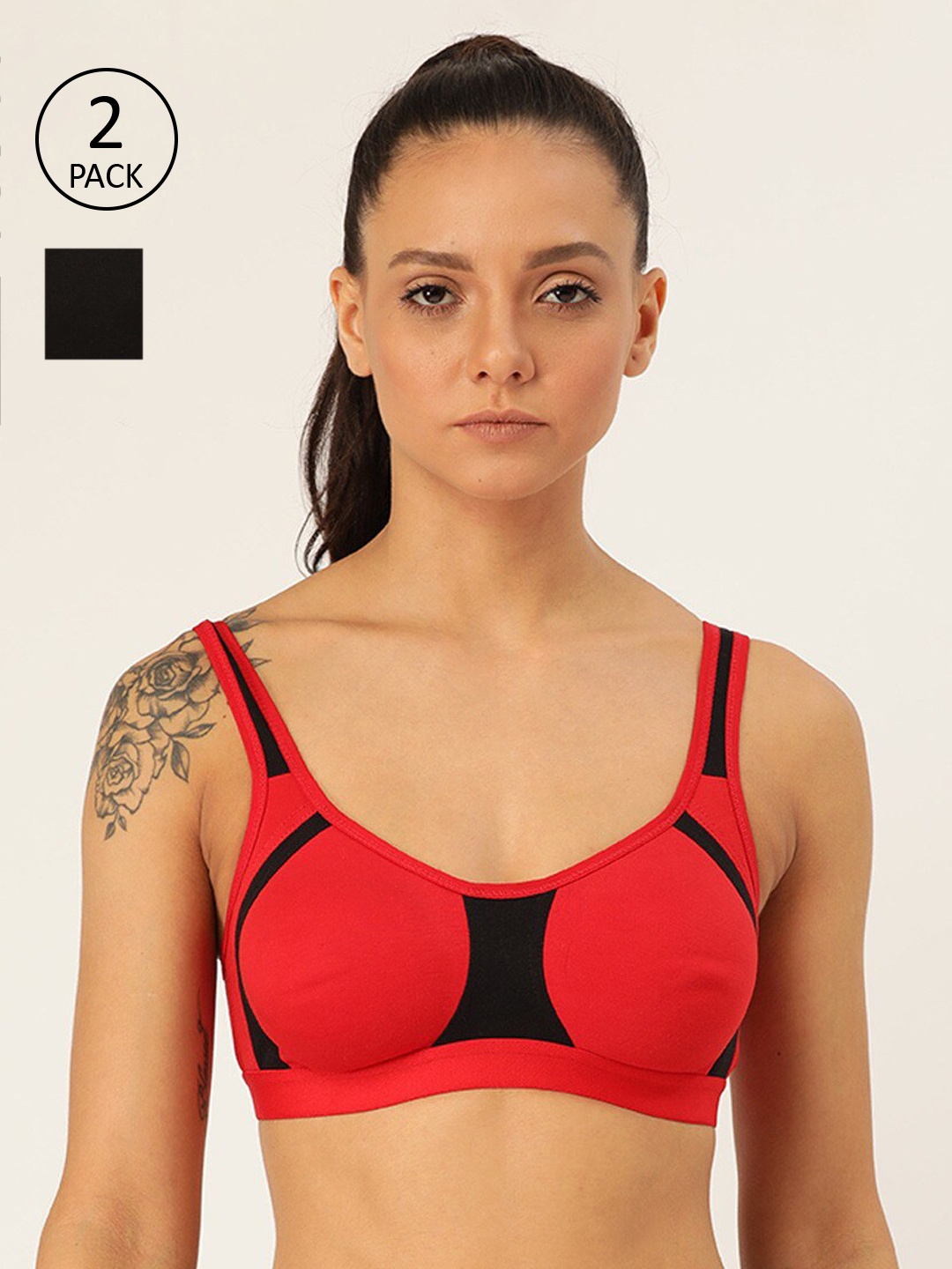 

Lady Lyka Pack of 2 Red & Black Solid Non-Wired Non Padded Beginners Bra YOUNGSTER-01