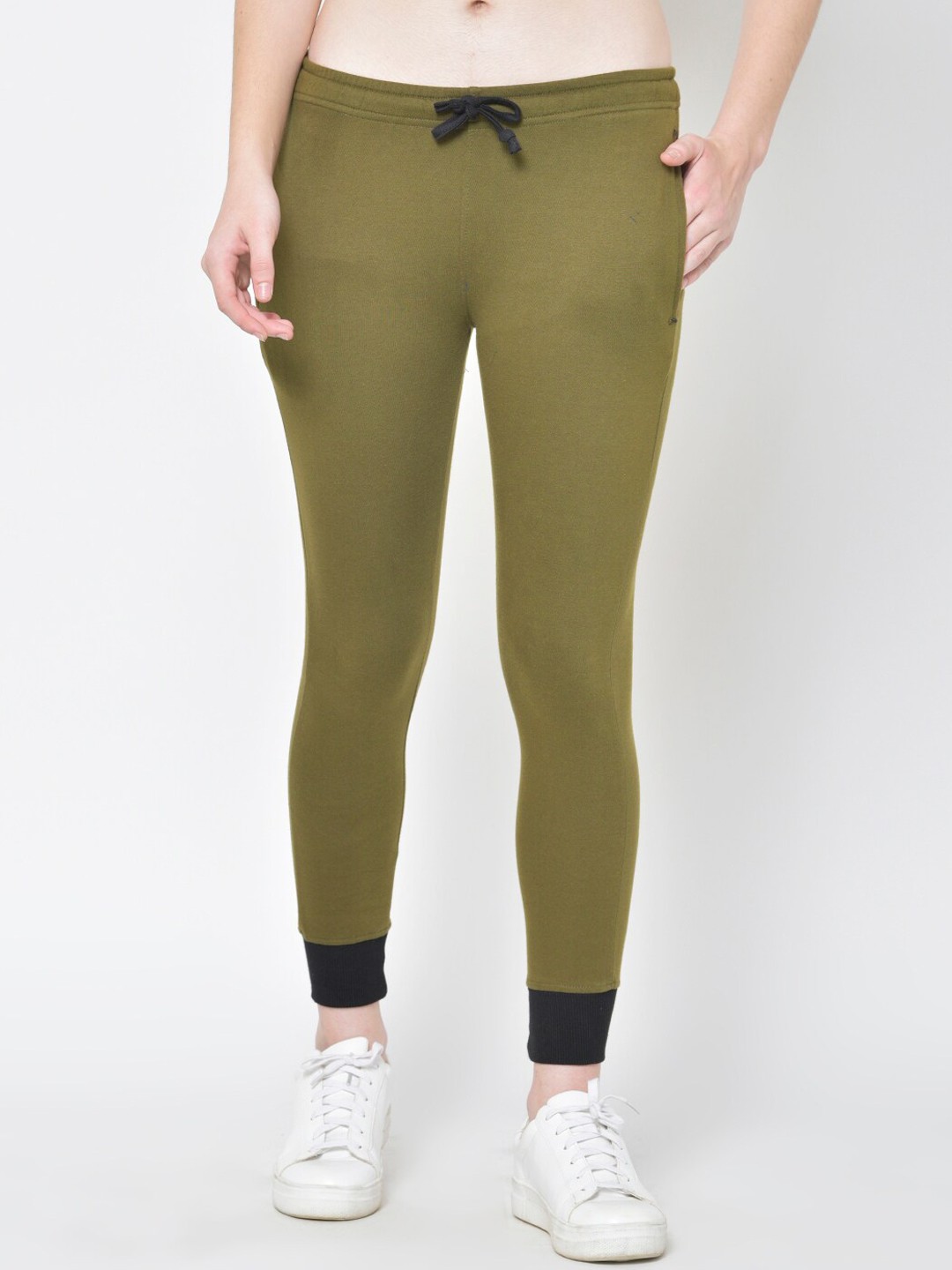 

American-Elm Women Olive Solid Slim-Fit Joggers