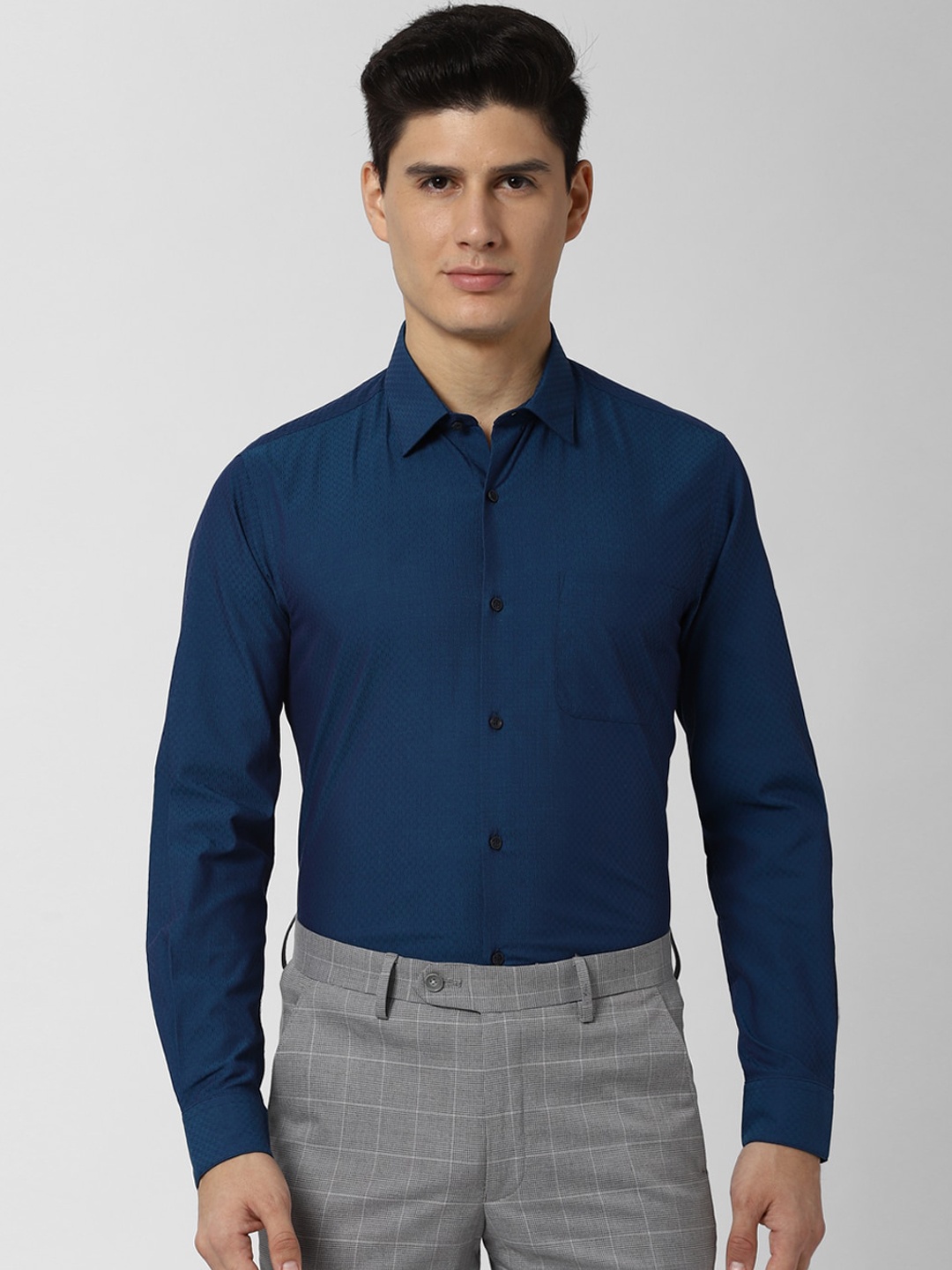

Peter England Men Navy Blue Regular Fit Self Design Formal Shirt