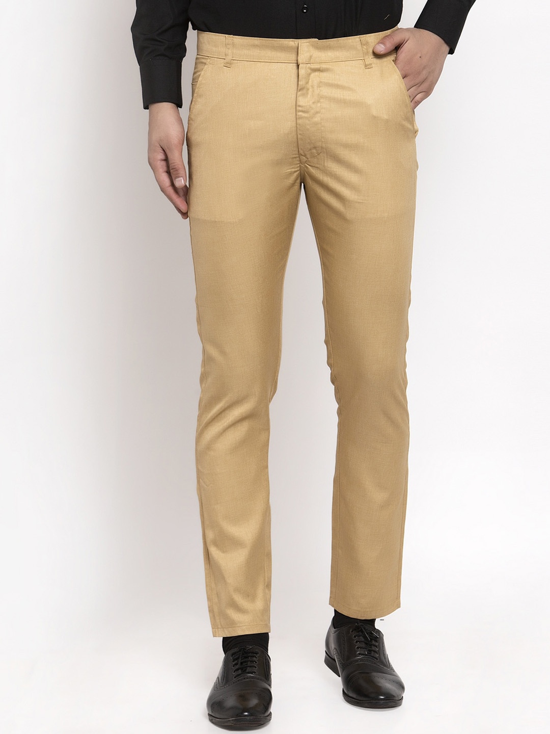 

JAINISH Men Beige Smart Slim Fit Solid Formal Trousers