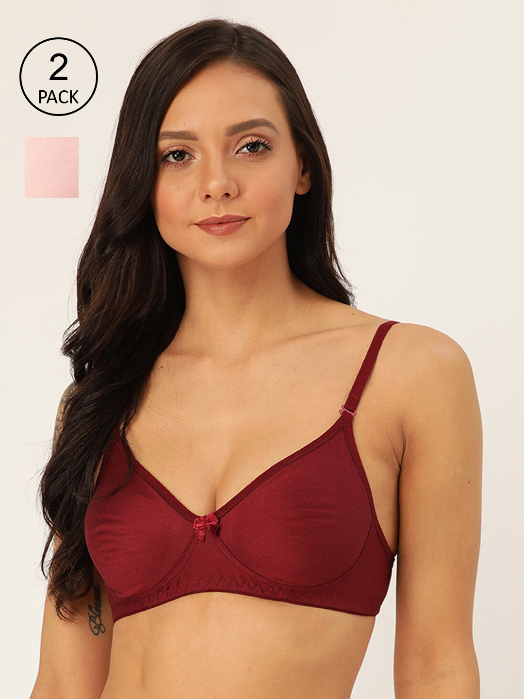 

Lady Lyka Pack Of 2 Solid Non-Wired Non Padded Everyday Bra ENTIZER-11-MRN-PNK, Maroon