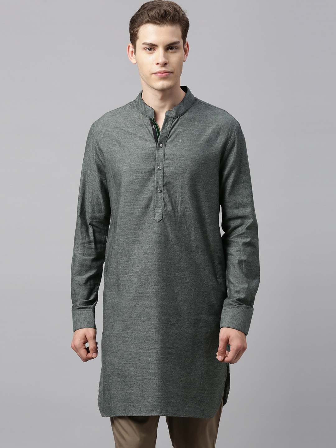 

RARE RABBIT Men Celeb Slim Fit Mandarin Solid Kurta, Grey