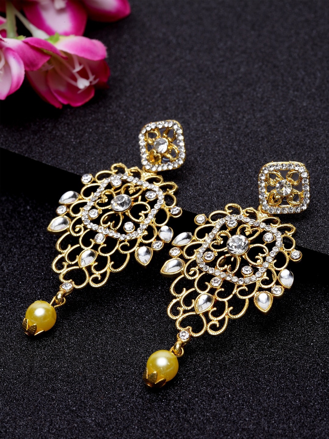 

ANIKAS CREATION Gold-Plated Floral Drop Earrings