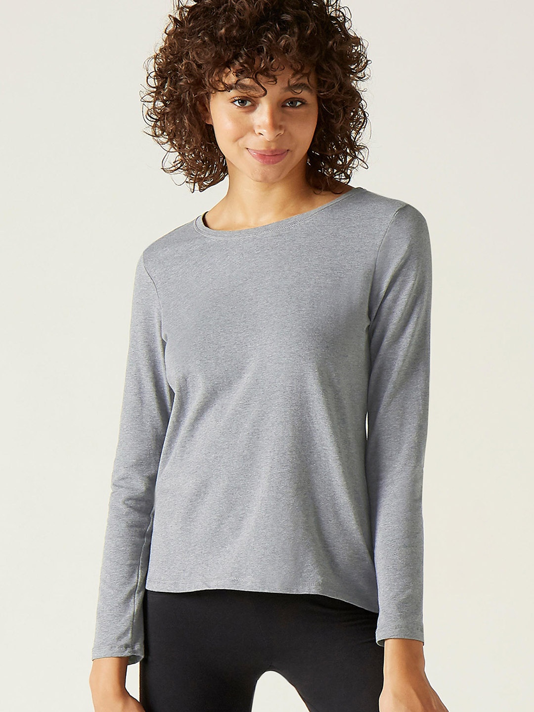 

NYAMBA By Decathlon Women Grey Solid Round Neck T-shirt