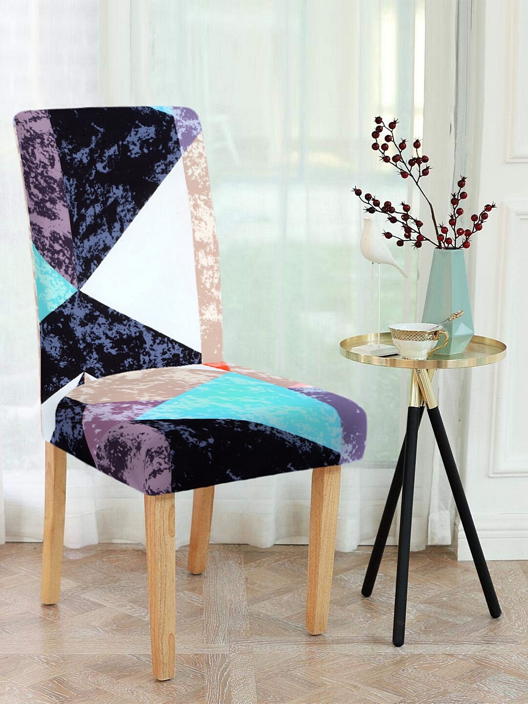 Cortina Set of 4 Navy-Blue & White Printed Chair Seat Covers