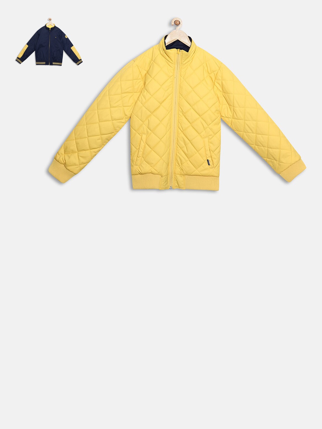 

t-base Kids Navy Blue & Yellow Solid Reversible Quilted Jacket