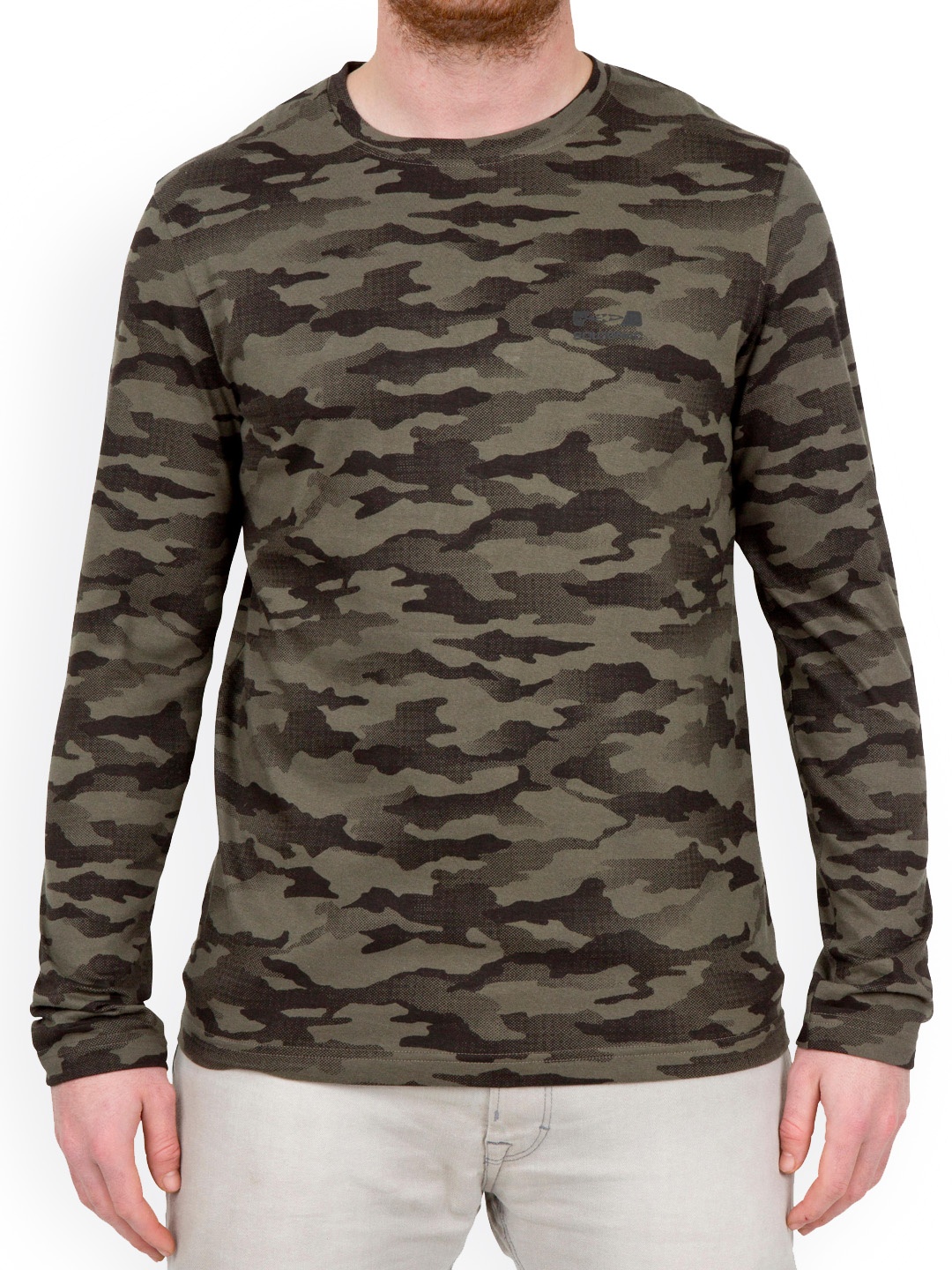 

SOLOGNAC By Decathlon Men Camouflage Hiking Full Sleeve T-Shirt, Olive