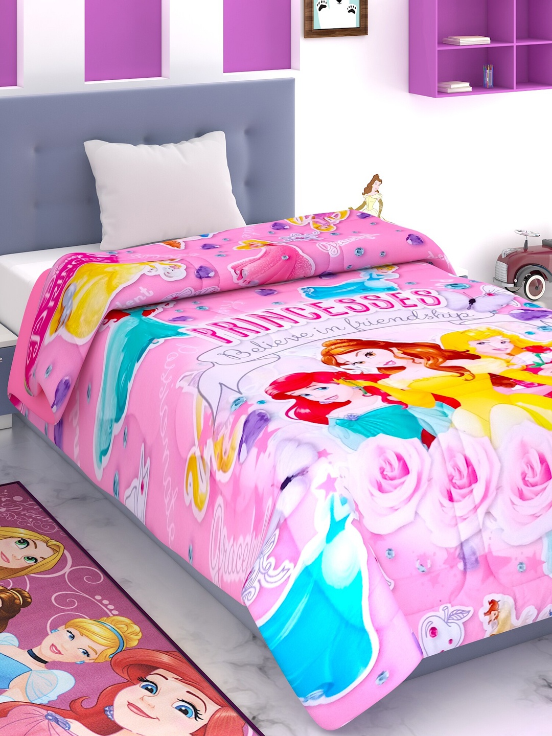 

Disney Pink & Yellow Disney Princess Characters Mild Winter 300 GSM Single Bed Blanket