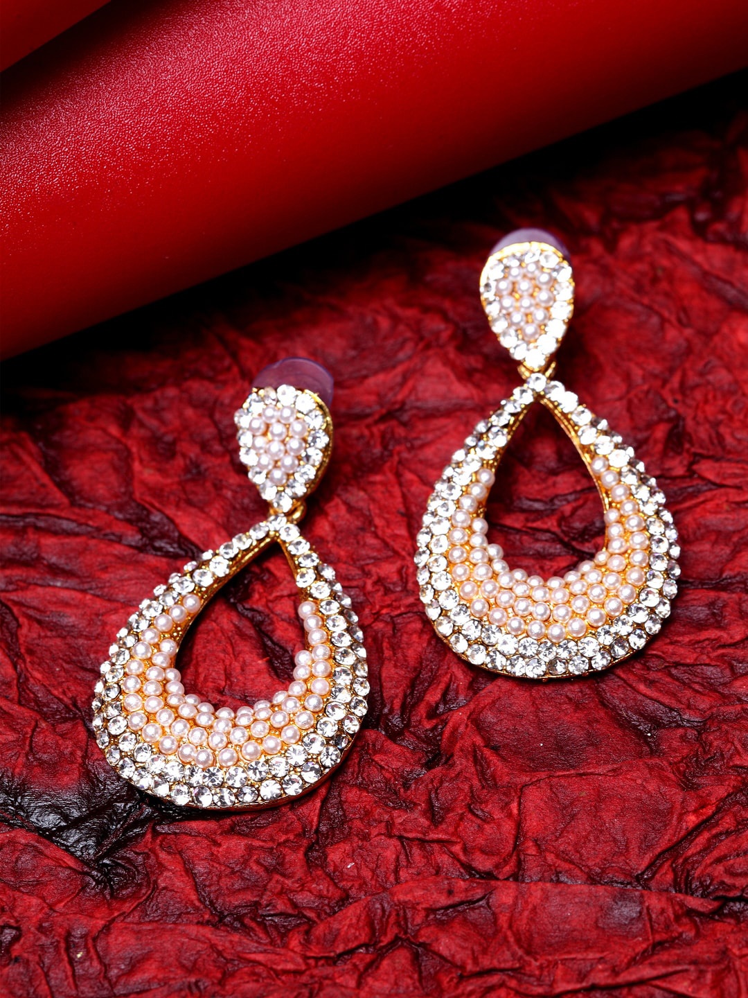 

ANIKAS CREATION White Gold Plated Handcrafted Teardrop Shaped Drop Earrings