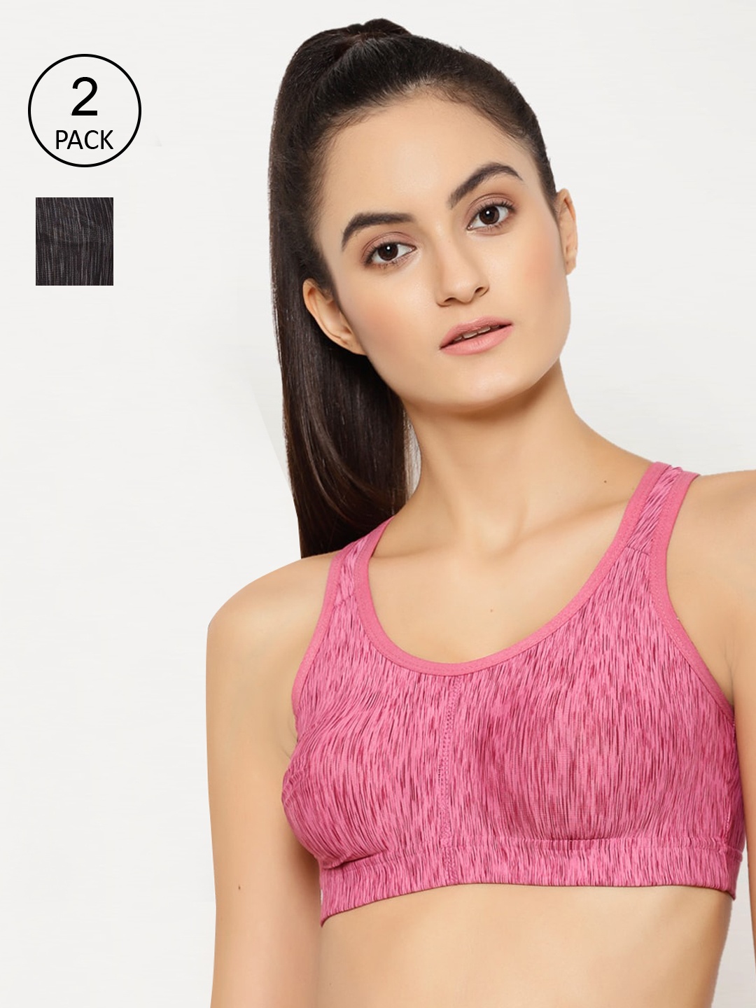 

Floret Charcoal & Pink Pack of 2 Printed Workout Bra T3066_Charcoal-China Rose_30B