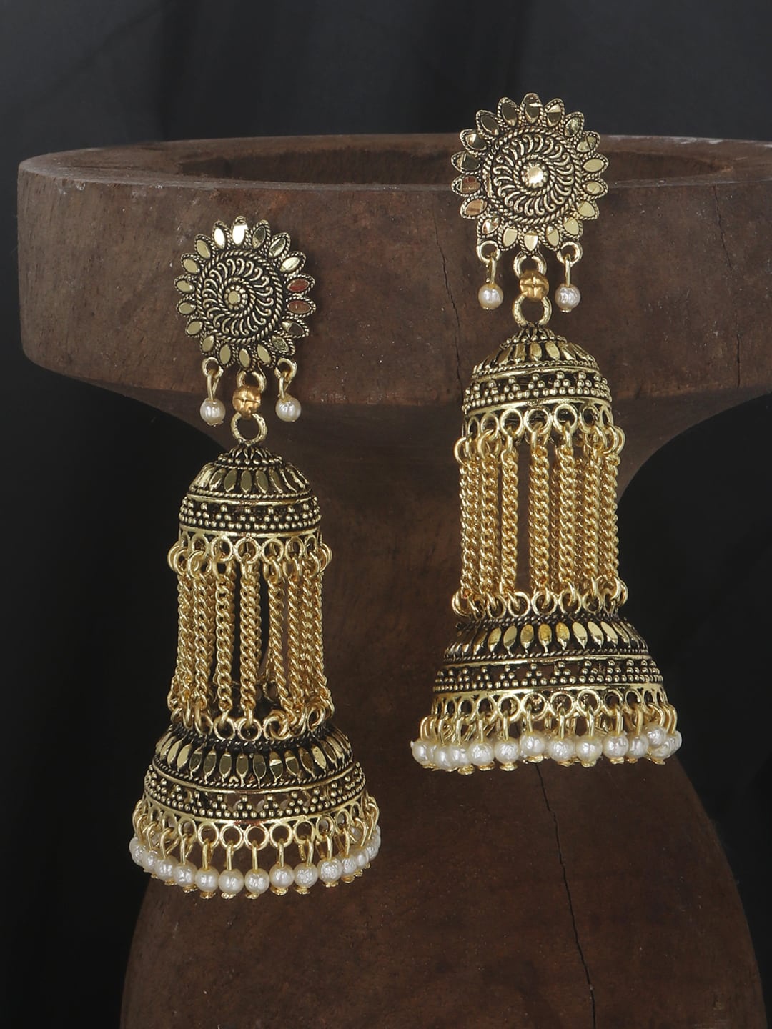 

ANIKAS CREATION Gold-Toned Jhumkas