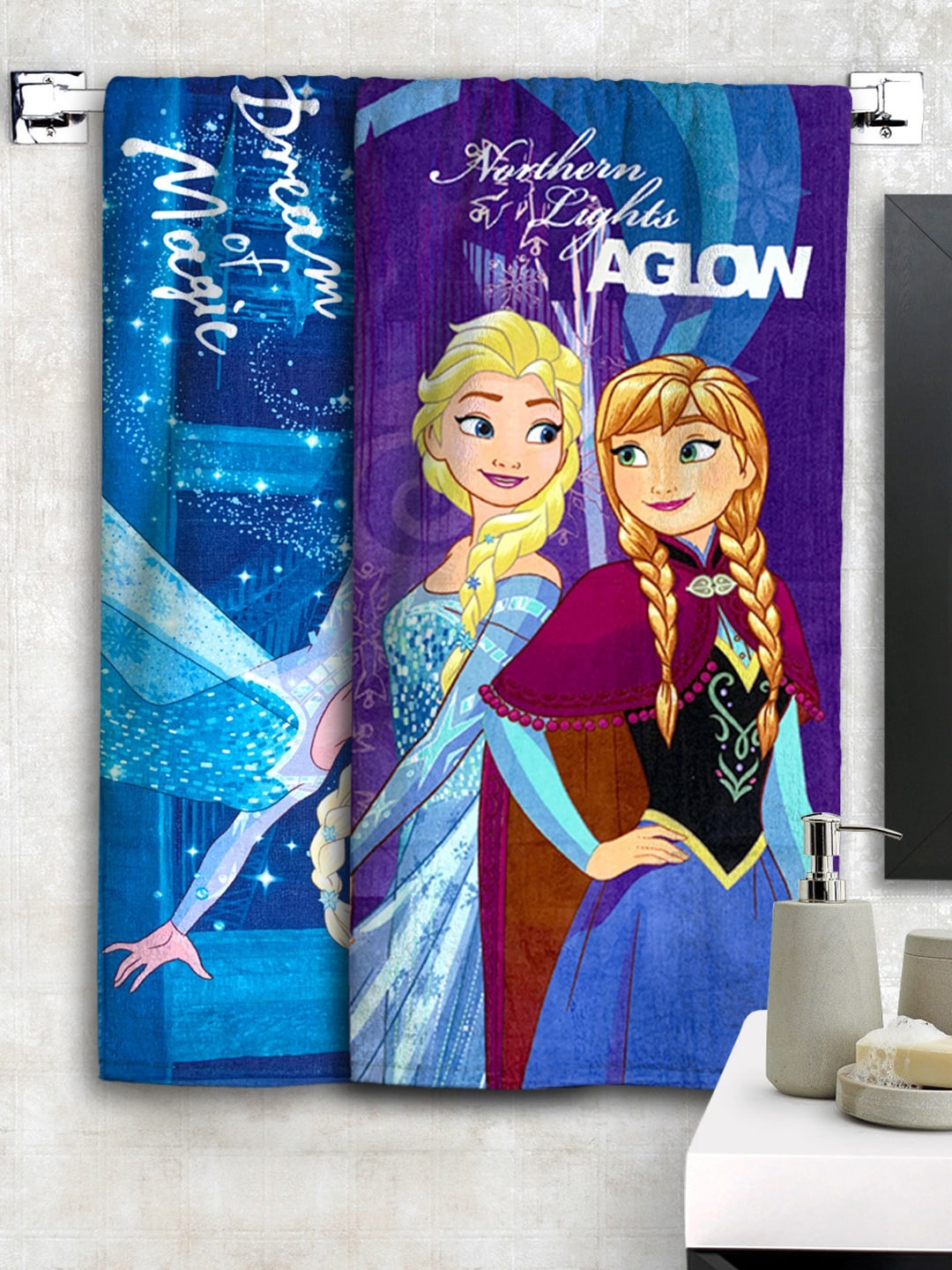 

Disney Kids Multicoloured Pack of 2 Frozen 350 GSM Bath Towel, Multi