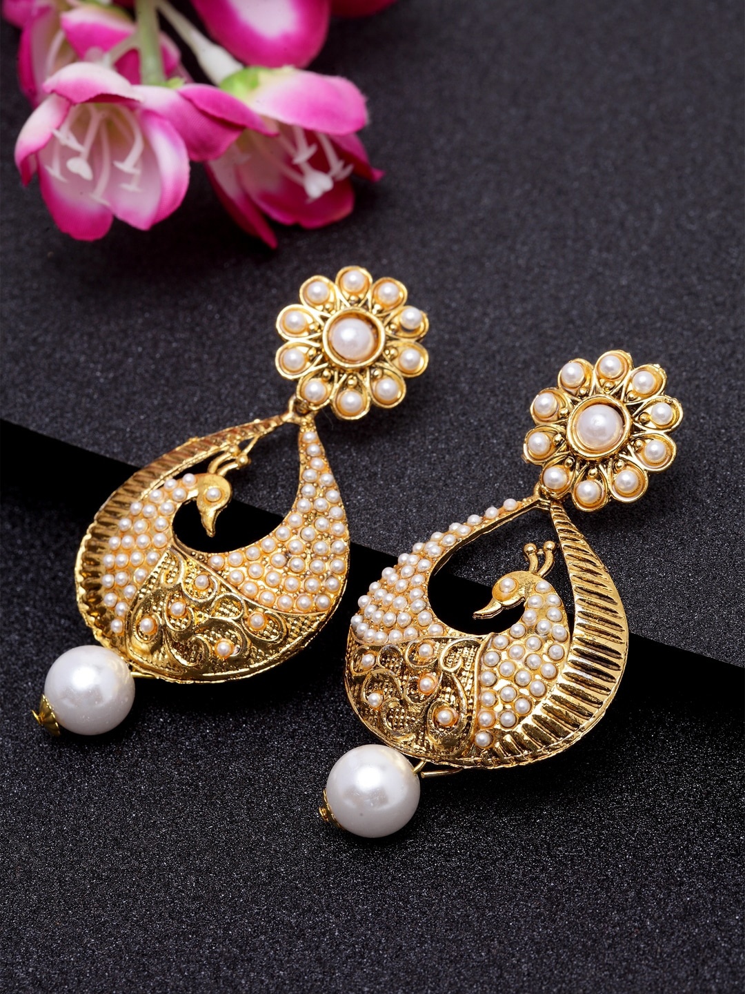 

ANIKAS CREATION Gold-Plated Floral Drop Earrings