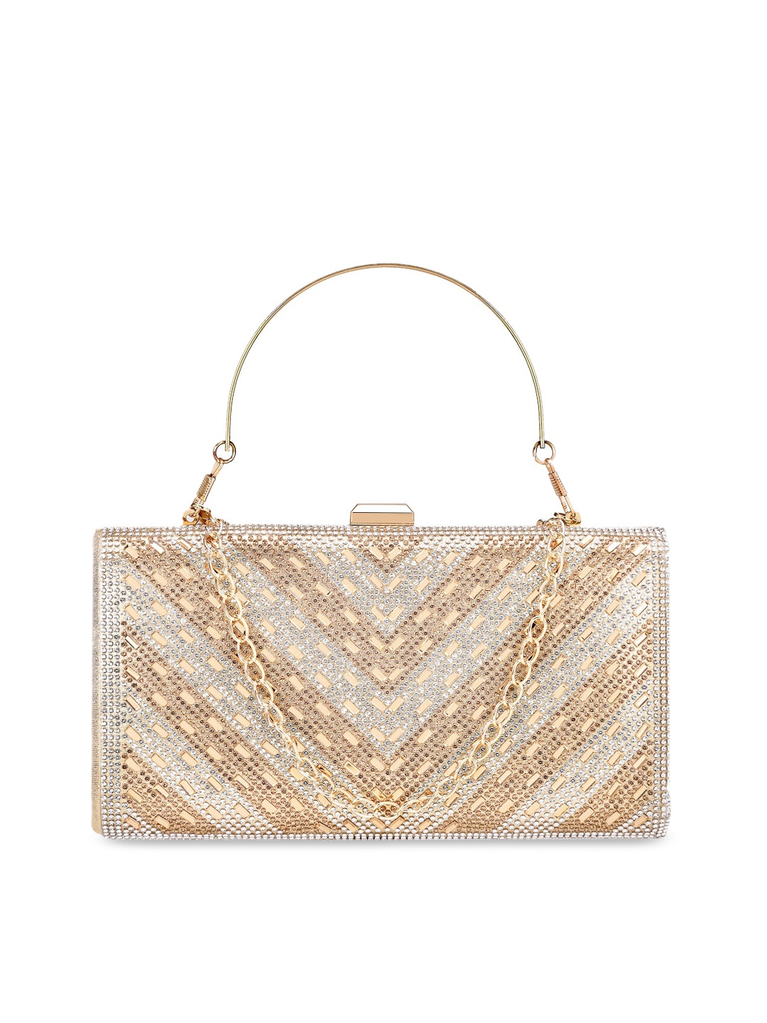 

WELBAWT Gold-Toned & Off-White Embellished Purse Clutch