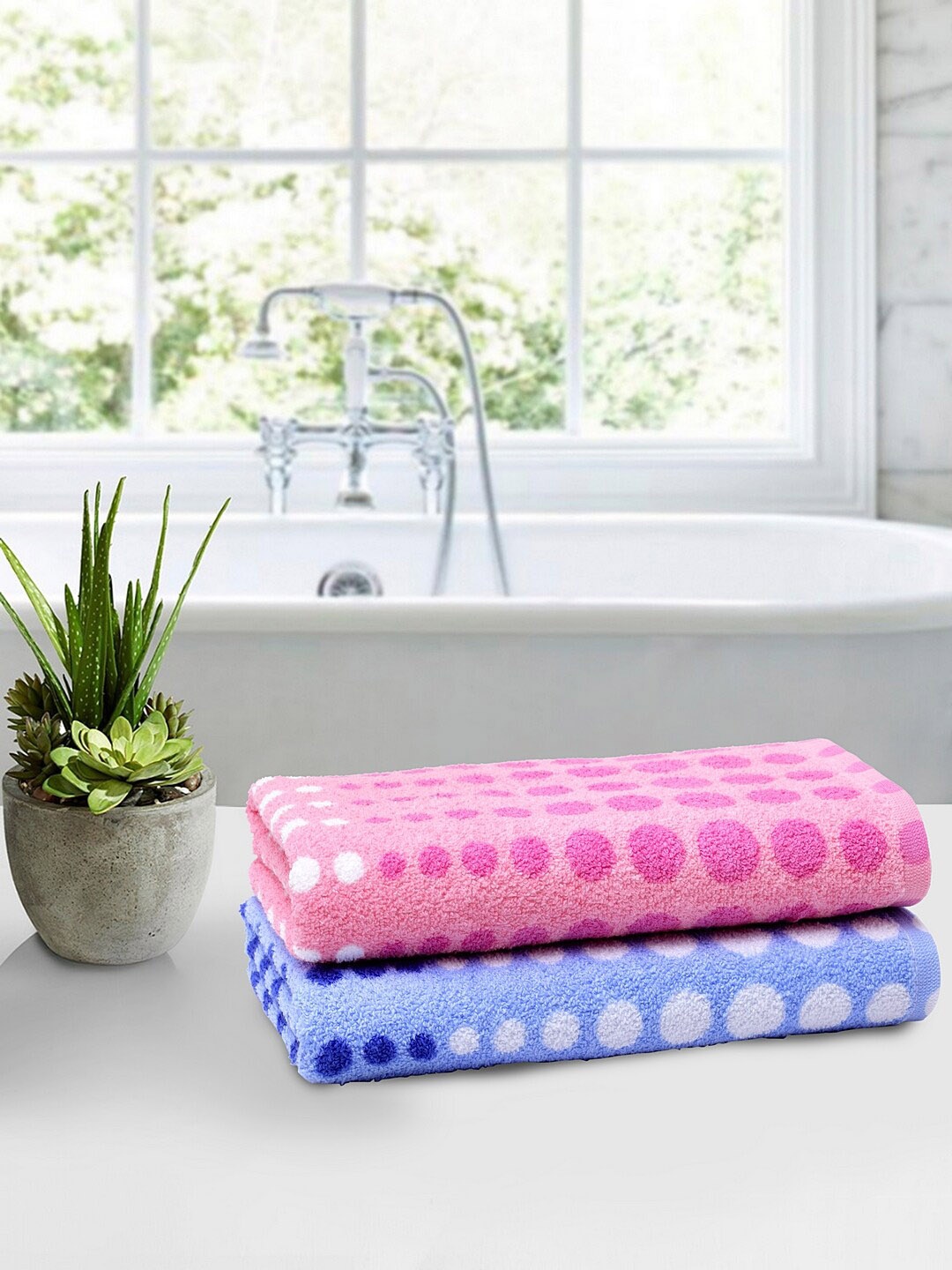 

BOMBAY DYEING Unisex Set of 2 Pink & Blue Printed 500 GSM Bath Towels