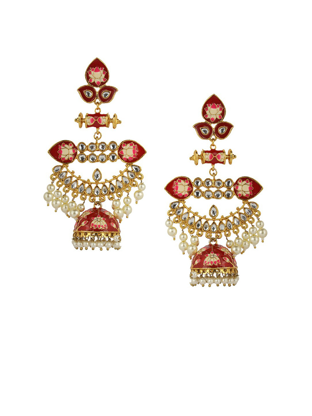 

ANIKAS CREATION Red & Gold Classic Drop Earrings