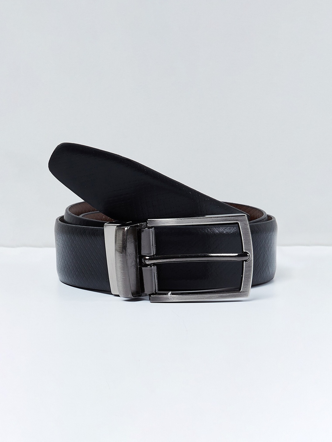 

max Men Black Leather Reversible Solid Belt
