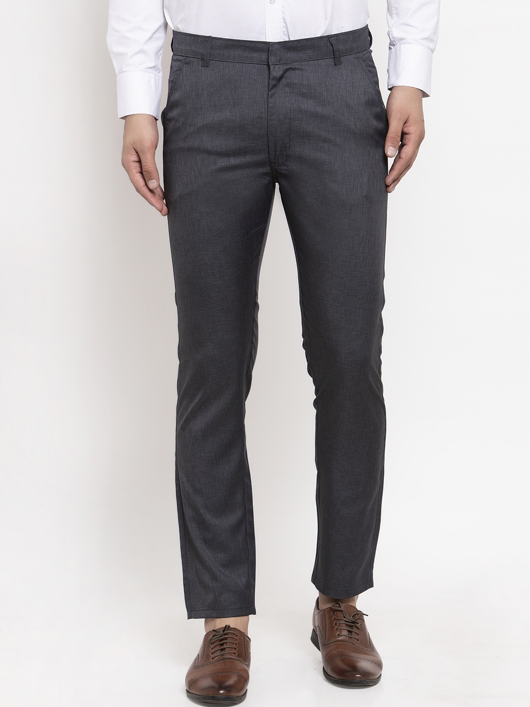 

JAINISH Men Charcoal Grey Smart Slim Fit Solid Regular Trousers