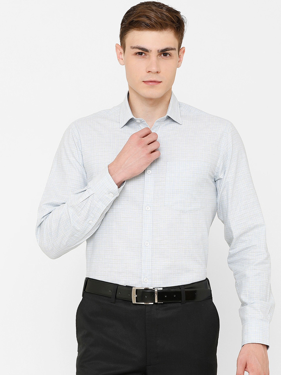 

CAVALLO by Linen Club Men White Linen Cotton Regular Fit Checked Formal Shirt