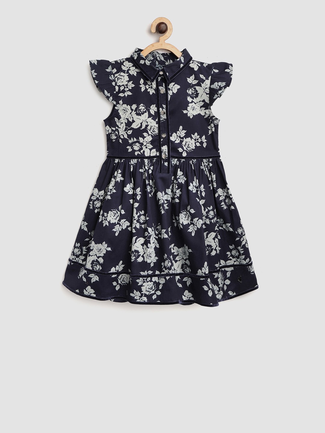 

Cherry Crumble Girls Navy Blue Printed Fit and Flare Dress