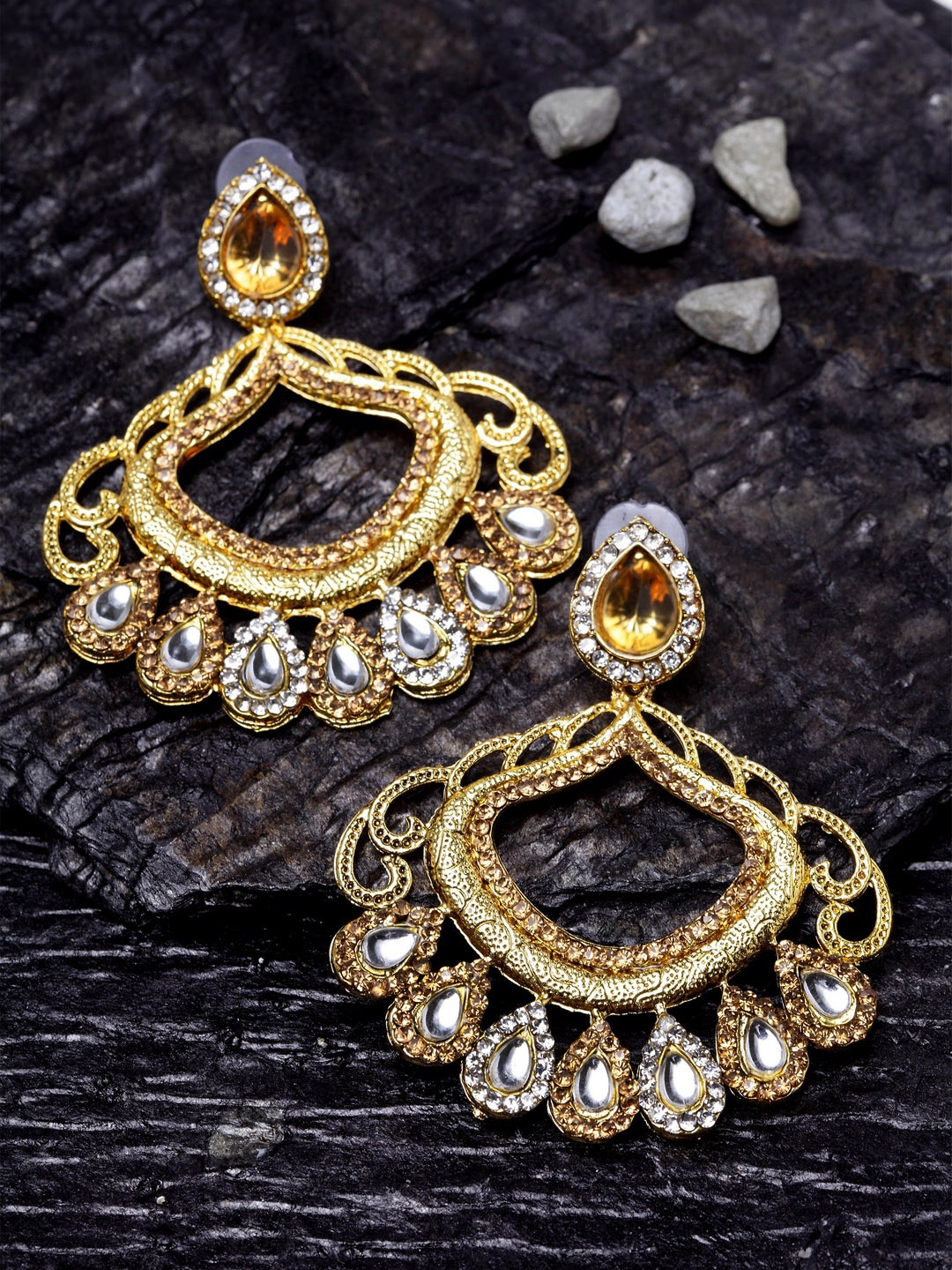 

ANIKAS CREATION Gold-Plated & White Classic Chandbalis