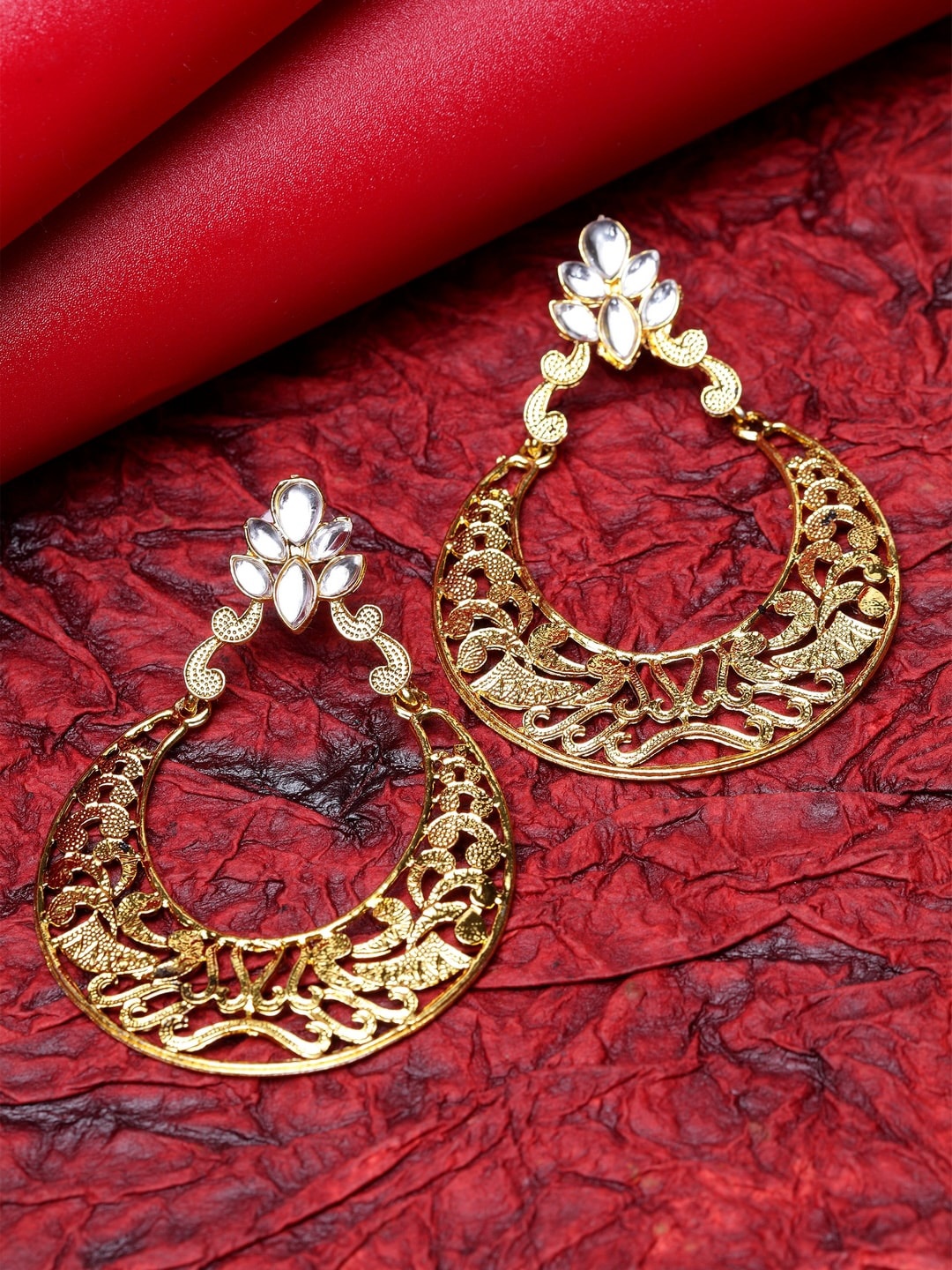 

ANIKAS CREATION Gold-Plated Crescent Shaped Chandbalis