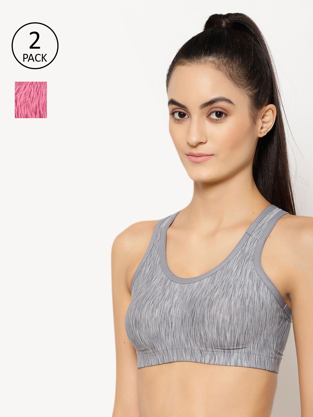 

Floret Pack Of 2 Non-Wired Lightly Padded Workout Bras T3066_Cool Grey-China Rose_30B