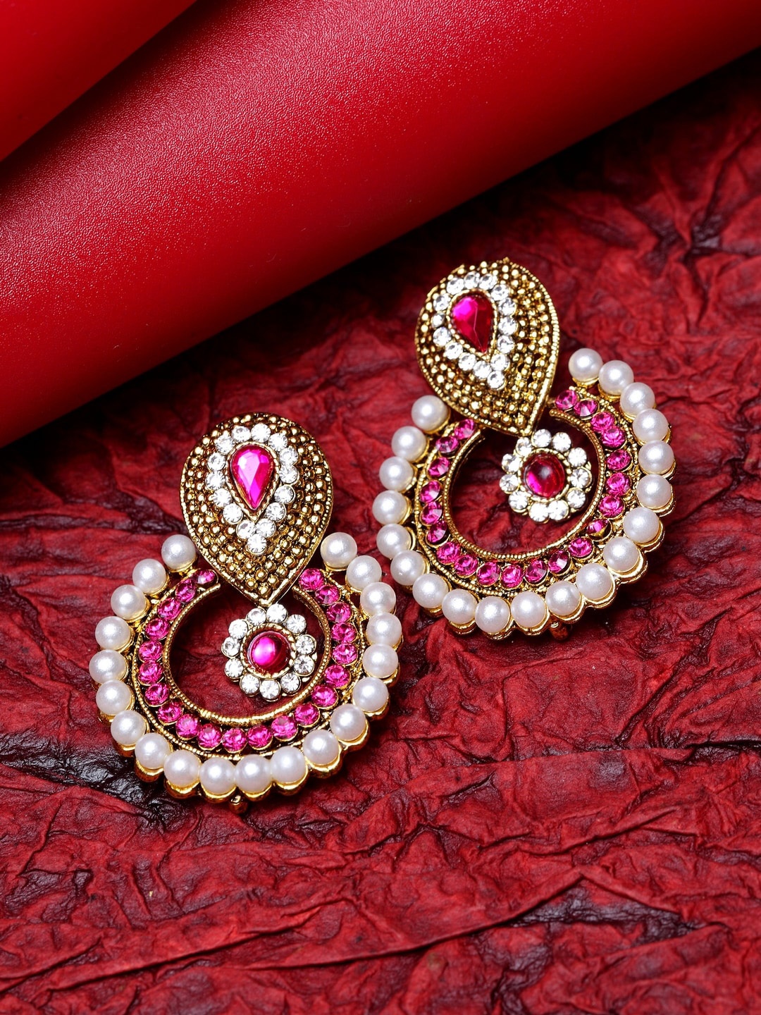 

ANIKAS CREATION Gold-Plated & Pink Classic Chandbalis