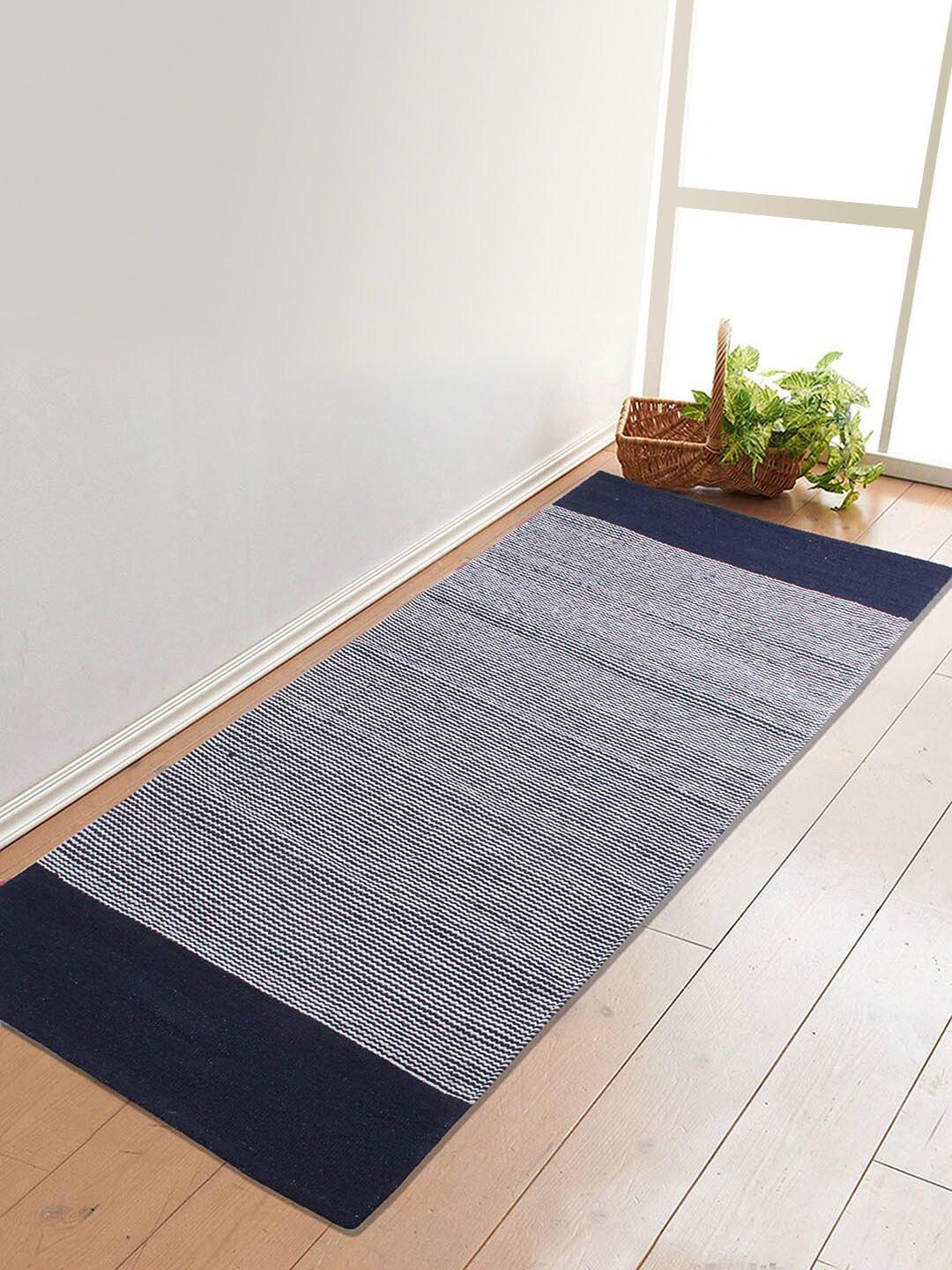 

Saral Home Navy Blue & White Striped Handloom Yoga Mat