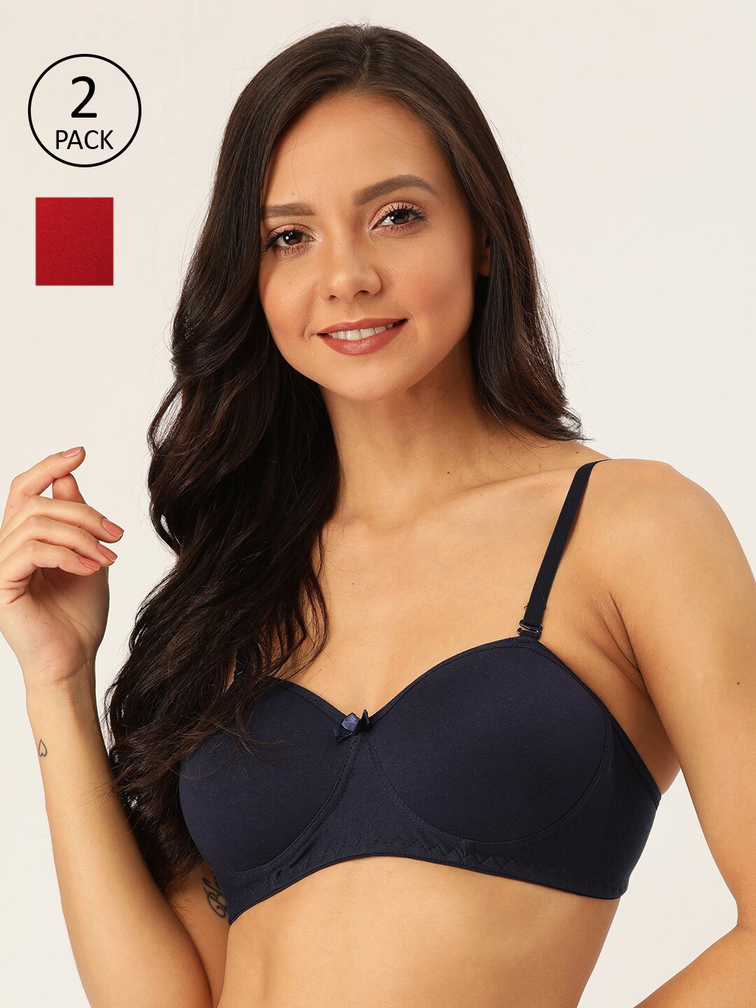 

Lady Lyka Pack Of 2 Solid Non-Wired Lightly Padded T-shirt Bras SWEET18, Navy blue