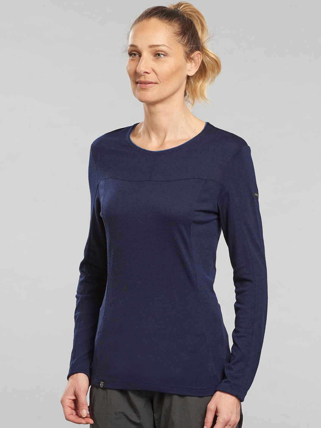 

FORCLAZ By Decathlon Women Navy Blue Long-Sleeve Round Neck Merino Wool T-Shirt