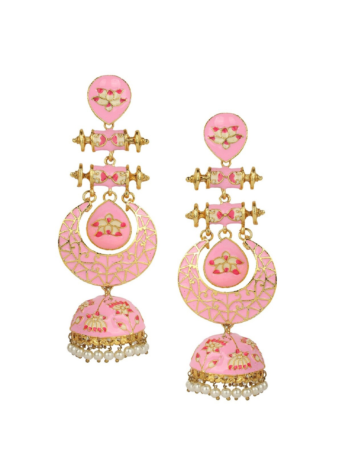 

ANIKAS CREATION Pink & Gold-Toned Dome Shaped Jhumkas