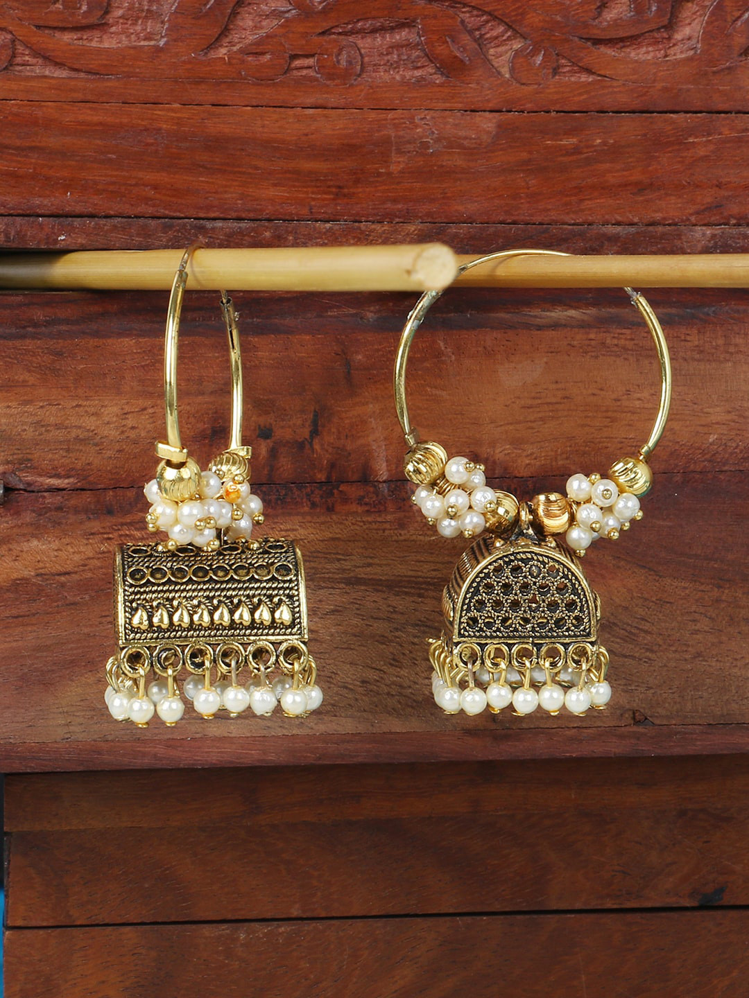 

ANIKAS CREATION Gold & White Circular Jhumkas