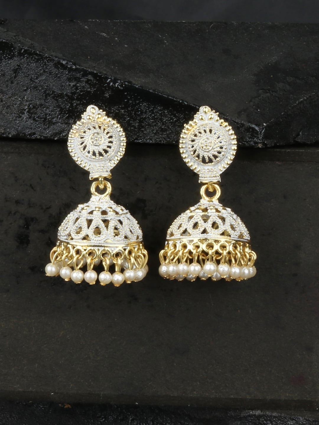 

ANIKAS CREATION Gold-Plated Dome Shaped Jhumkas