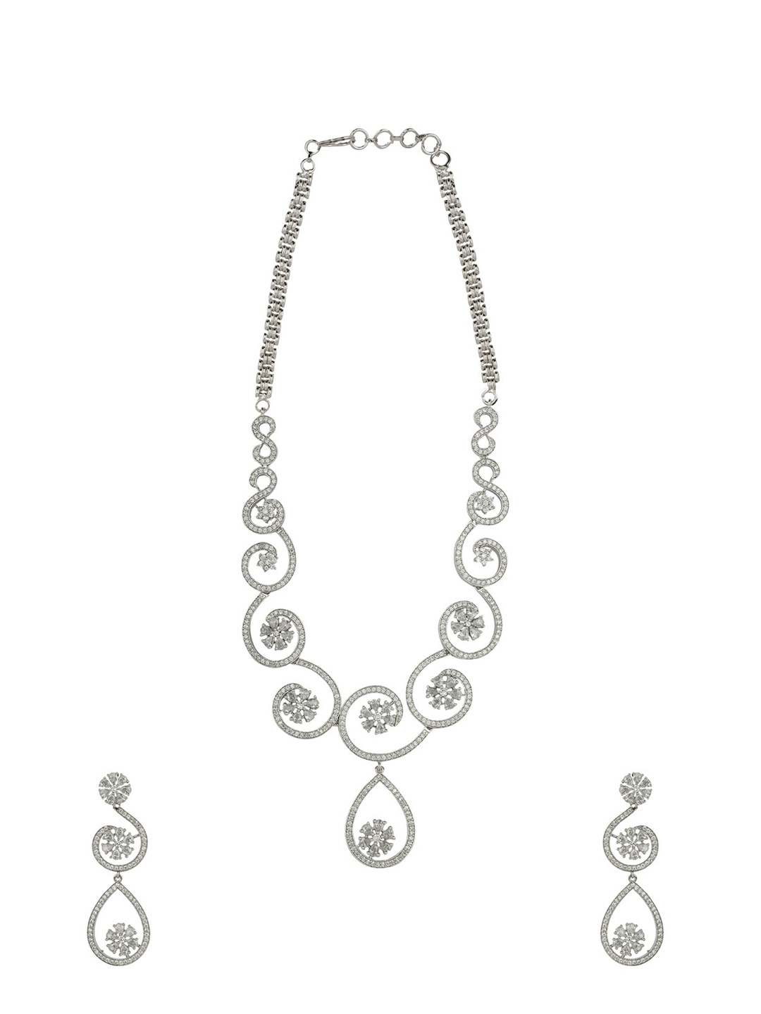 

ANIKAS CREATION Silver-Plated & White American Diamond Studded Jadau Designer Jewellery Set