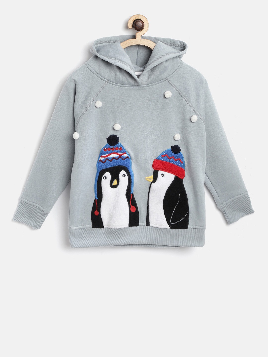 

Cherry Crumble Boys Grey & Blue Self Design Hooded Sweatshirt