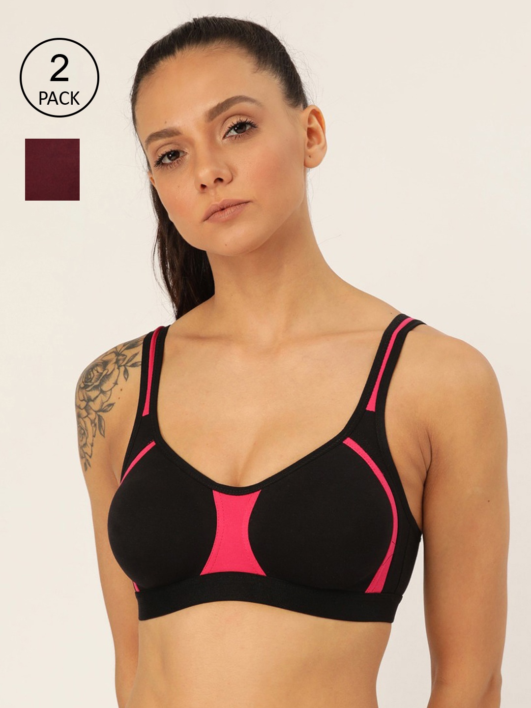 

Lady Lyka Black & Purple Colourblocked Non-Wired Non Padded Workout Bra