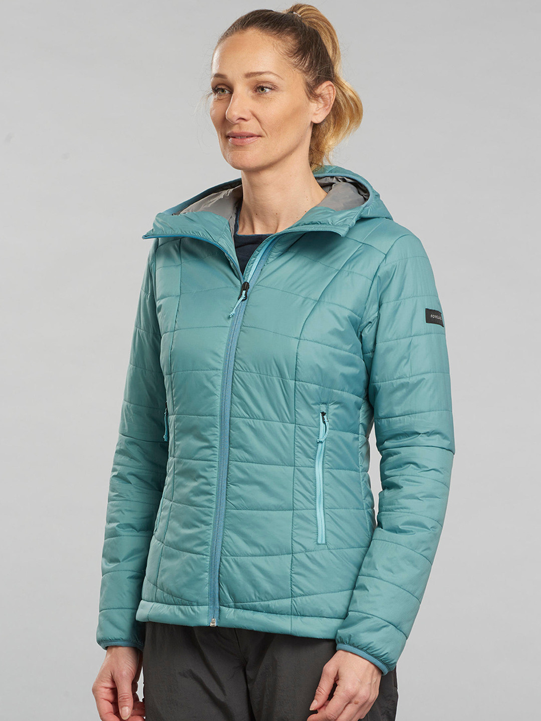 

FORCLAZ By Decathlon Women Turquoise Hooded Synthetic Puffer Jacket(Upto -5 Degrees), Turquoise blue