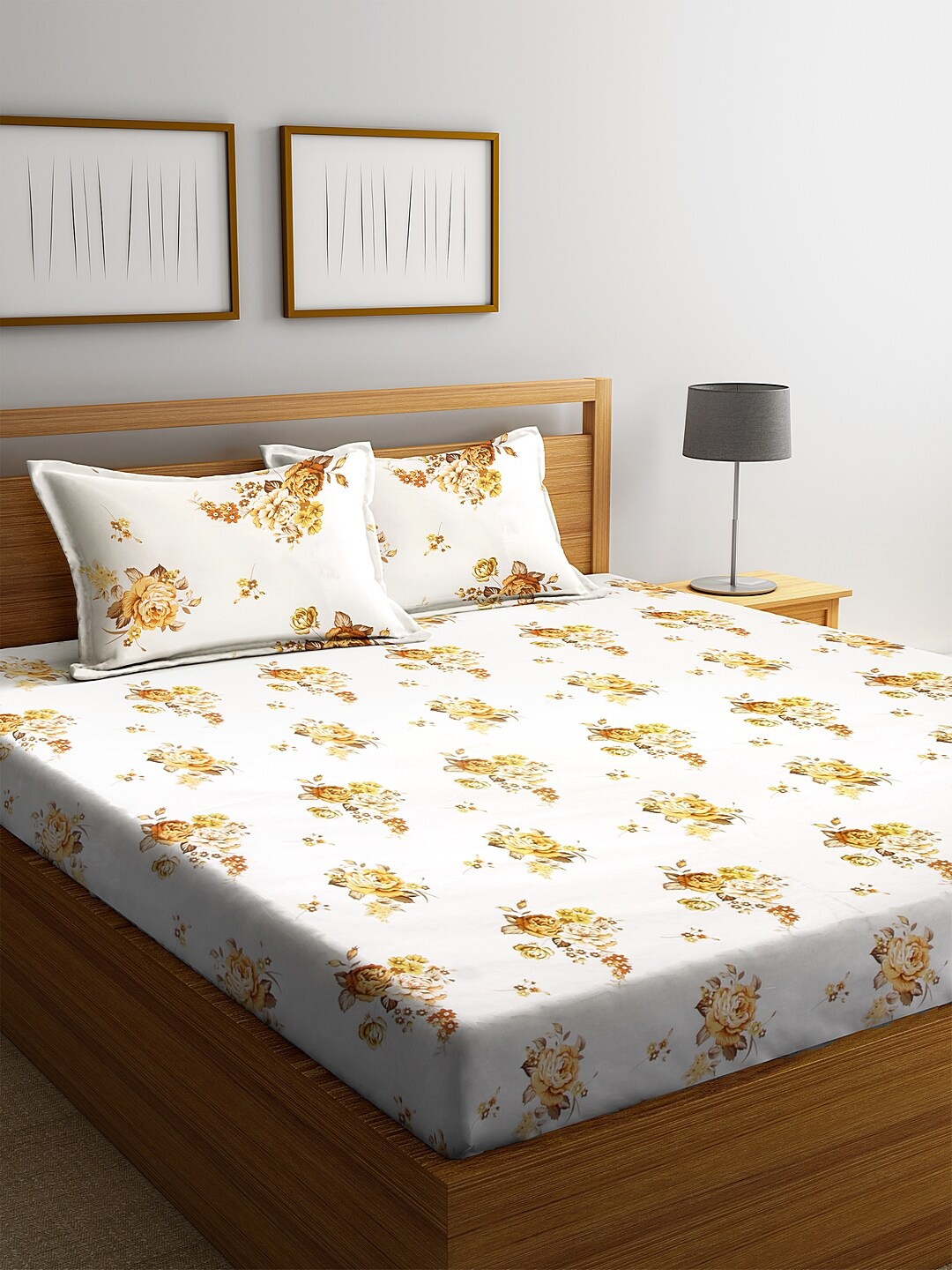 

SWHF White & Yellow Floral 180 TC Cotton 1 Queen Bedsheet with 2 Pillow Covers