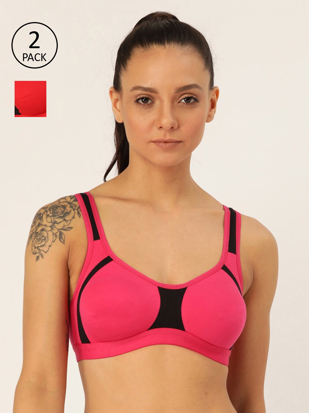 

Lady Lyka Pack Of 2 Pink & Red Solid Non-Wired Non Padded Beginners Bra YOUNGSTER-01