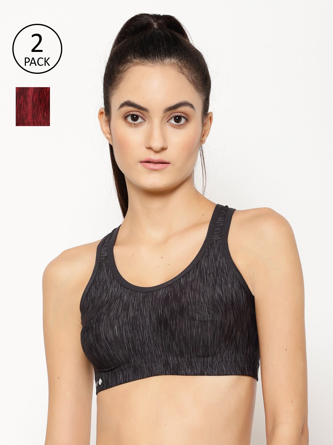 

Floret Charcoal & Maroon Pack of 2 Printed Workout Bra T3066_Charcoal-Maroon_30B
