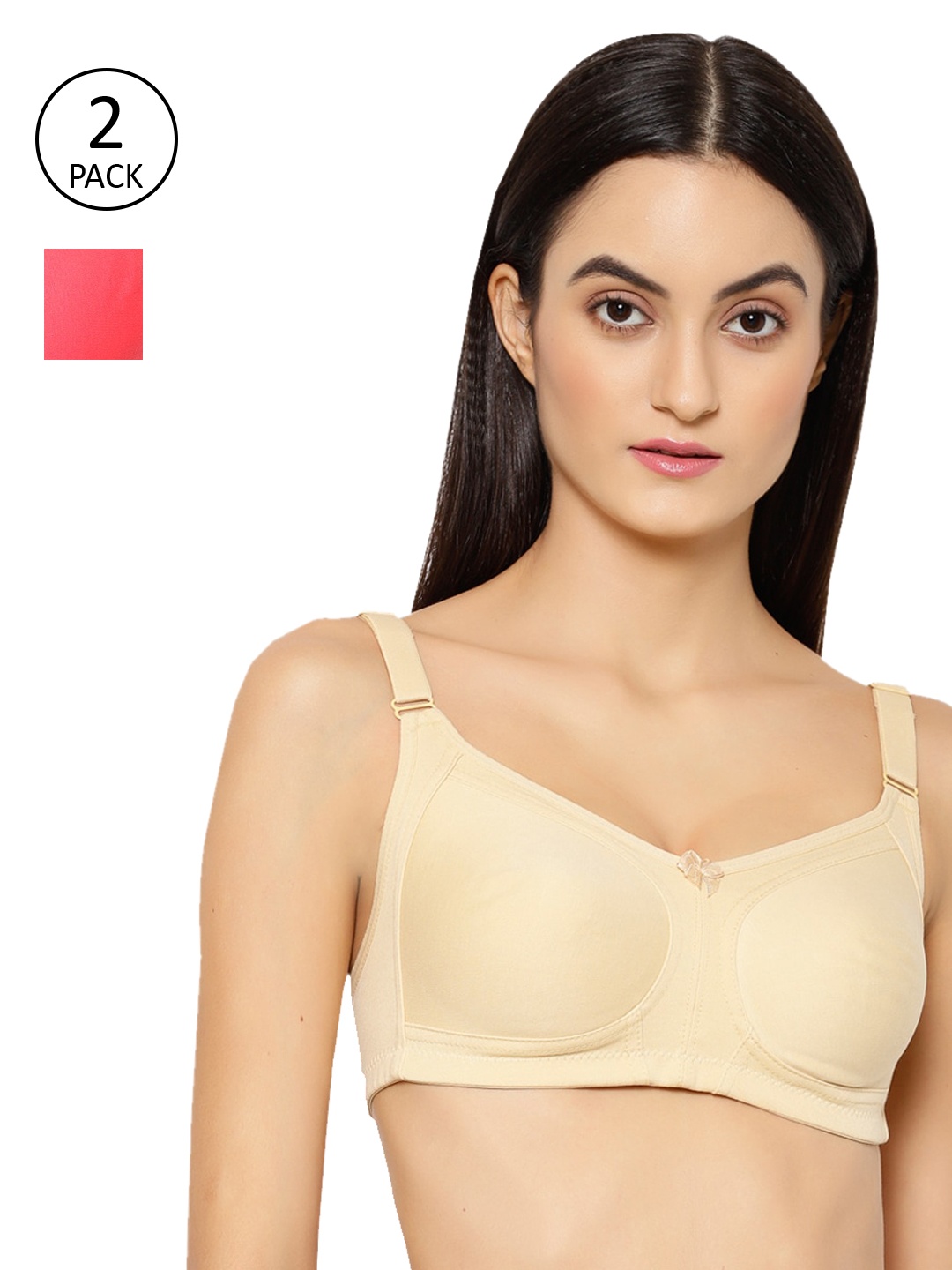 

Floret Rose & Beige Pack of 2 Solid Everyday Bra T3033_Tomato-Skin_30C