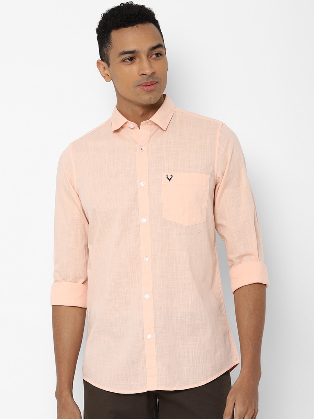 

Allen Solly Men Peach-Coloured Regular Fit Solid Casual Shirt